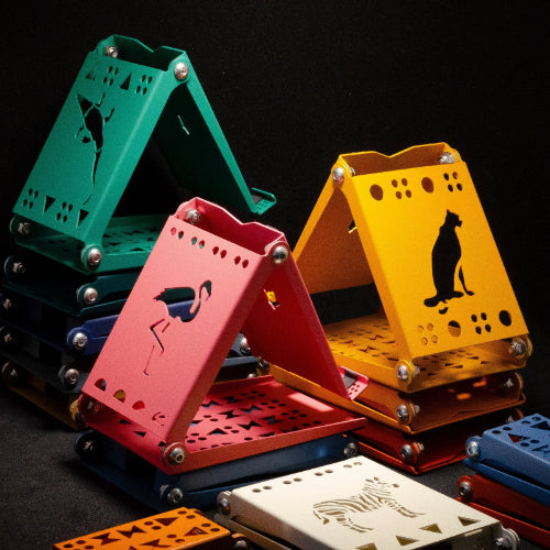 Colourful Phone Stands in their open and closed positions
